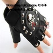 _Перчатки вело/мото байкерские без пальцев, иск. кожа, с заклепками и черепом