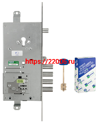 Замок Mottura (Моттура) врезной двухсистемный 54.J939M-S MyKey (левый), перекод. с торца, кл. 50 мм, без накл.