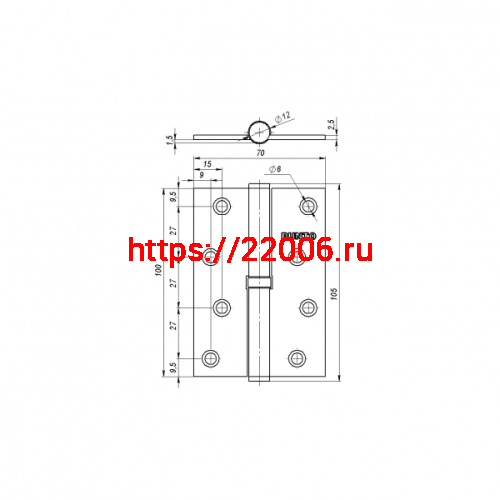 Петля Punto (Пунто) съемная IN4100SR-HD SB правая (113/HD-4) мат. золото ПОДВЕС фото 3 Петля Punto (Пунто) съемная IN4100SR-HD SB правая (113/HD-4) мат. золото ПОДВЕС фото 3