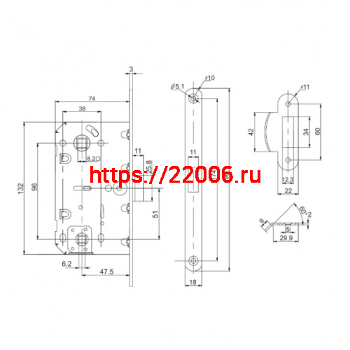 Защелка Punto (Пунто) врезная PL96WC-50 SG (мат.золото) фото 2 Защелка Punto (Пунто) врезная PL96WC-50 SG (мат.золото) фото 2