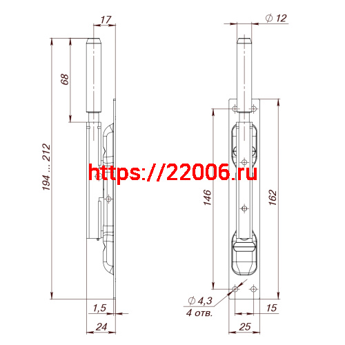 Задвижка Fuaro (Фуаро) торцевая RIGEL-set/160-210 D12x80mm в комплекте с ригелем фото 2 Задвижка Fuaro (Фуаро) торцевая RIGEL-set/160-210 D12x80mm в комплекте с ригелем фото 2