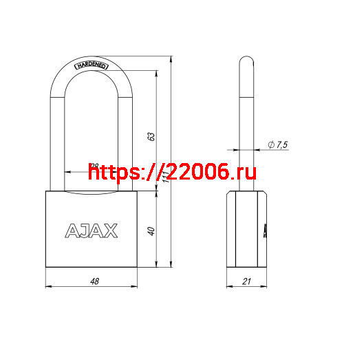 Замок Ajax (Аякс) навесной PD-0150-L (PD-01-50-L) 3 key англ. фото 3
