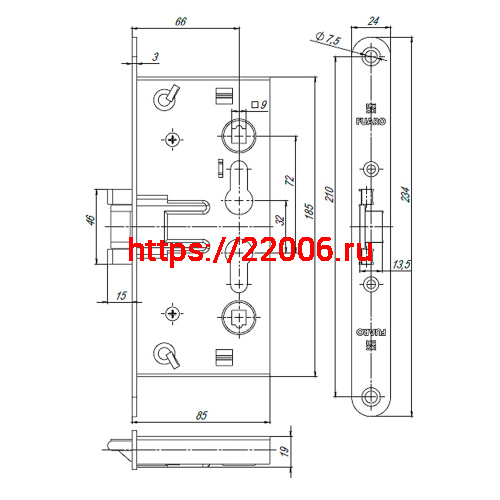 Корпус Fuaro (Фуаро) врезного замка c защёлкой FP.C-65.72-0432 (FL-0432) фото 3 Корпус Fuaro (Фуаро) врезного замка c защёлкой FP.C-65.72-0432 (FL-0432) фото 3