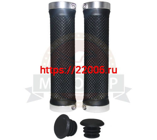 Грипсы для велосипеда 130мм, резина, с двумя грипстопами, с заглушками (серебр.) (H-G119) Грипсы для велосипеда 130мм, резина, с двумя грипстопами, с заглушками (серебр.) (H-G119)