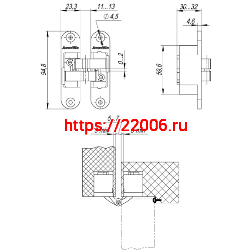 Петля Armadillo (Армадилло) скрытой установки U3D4200R CP правая (Architect 3D-ACH 40) хром 40 кг фото 3 Петля Armadillo (Армадилло) скрытой установки U3D4200R CP правая (Architect 3D-ACH 40) хром 40 кг фото 3