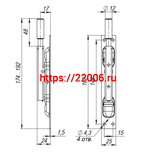 Задвижка Fuaro (Фуаро) торцевая RIGEL-set/160-190 D12x60mm в комплекте с ригелем фото 2 Задвижка Fuaro (Фуаро) торцевая RIGEL-set/160-190 D12x60mm в комплекте с ригелем фото 2