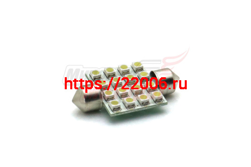 Лампа 12 В T11х36, 16 светодиодов 3528SMD (4*4 шт), двухцокольная, подсветки, белая