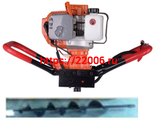 Мотобур бензиновый CLEVER (52см3, 2,5л.с., до 8500об/мин) шнек для бурения земли d-1500мм, l-1000 мм