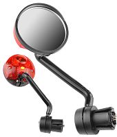 Зеркало Вело торцевое со светоотражателем и габ.огнем(1 светодиод),D45мм, дл.130мм,черное JY-5
