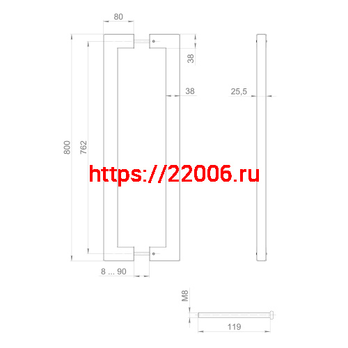 Ручка-скоба Fuaro (Фуаро) PULL.PH38/800.26 INOX 304 (PH-26-38/800-INOX) BLACK фото 3