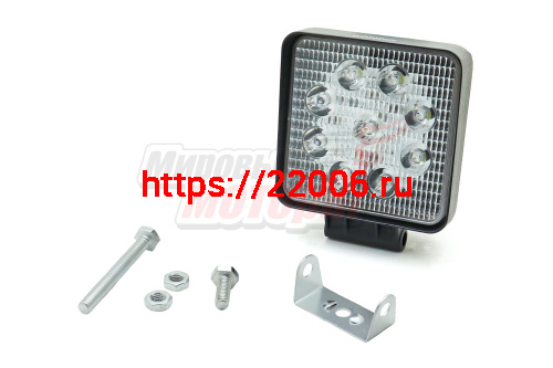 Фара светодиодная 27W 9 диодов SMD, 55мм квадрат. мет. корпус, ближний свет (Flood)