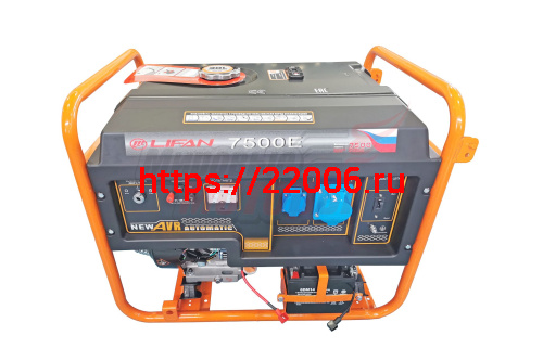 Генератор бенз. "LIFAN" 7GF-7(LF7500Е)(ном.7кВт,4т. KP460E,бак 30л.,87.5кг, электростартер, медн.обм.альтернатора, AVR, 3/6 л/ч,колеса) Генератор бенз. "LIFAN" 7GF-7(LF7500Е)(ном.7кВт,4т. KP460E,бак 30л.,87.5кг, электростартер, медн.обм.альтернатора, AVR, 3/6 л/ч,колеса)