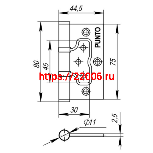 Петля Punto (Пунто) универсальная без врезки IN3200W-HD BL (200-2B/HD 75x2,5) черный фото 3