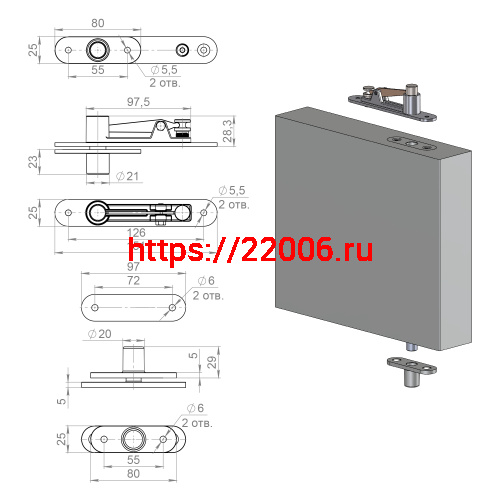 Комплект Armadillo (Армадилло) для маятниковых дверей Pivot.100 фото 3