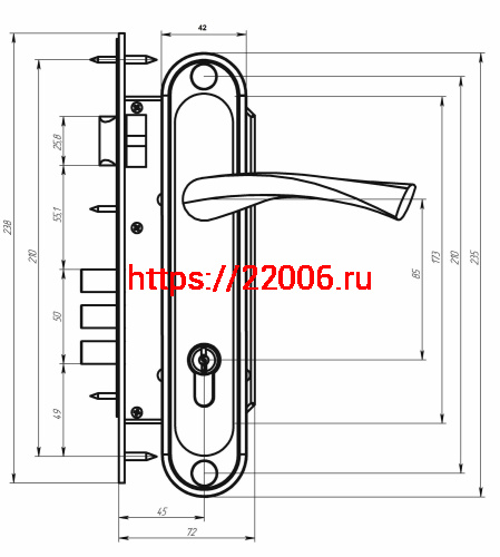 Замок Absolyute (Абсолют) врезной цилиндровый с защёлкой в комплекте с ручкой ЗВ4-85/07 (медь антик), 4 кл. фото 2 Замок Absolyute (Абсолют) врезной цилиндровый с защёлкой в комплекте с ручкой ЗВ4-85/07 (медь антик), 4 кл. фото 2