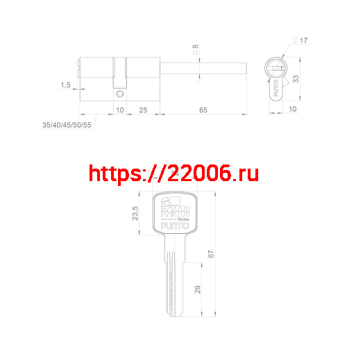 Цилиндровый Punto (Пунто) механизм Z3007Tang85(50+10+25) со штоком CP хром фото 3