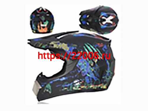 Мотошлем VIRTUE MD-905 Кросс черный матовый с синим граффити (M)