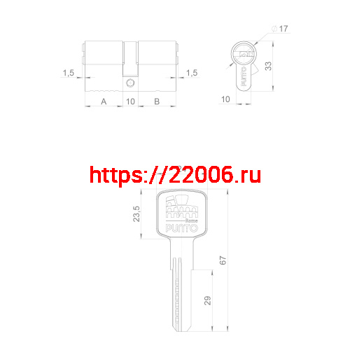 Цилиндровый Punto (Пунто) механизм Z3000Key90(30+10+50) СP хром фото 3