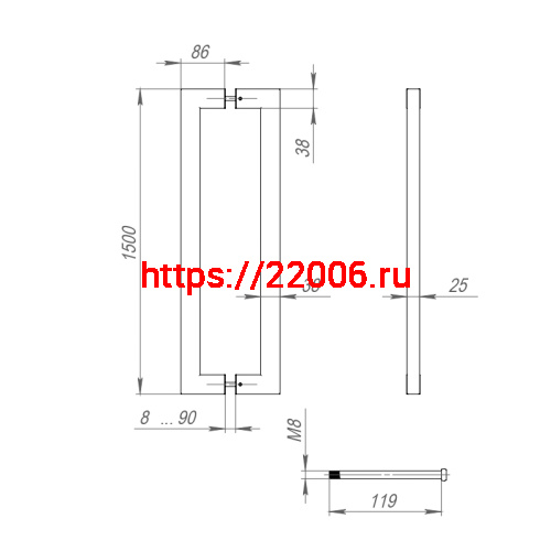 Ручка-скоба Fuaro (Фуаро) PULL.PH38/1500.26 INOX 304 (PH-26-38/1500-INOX) BLACK фото 3