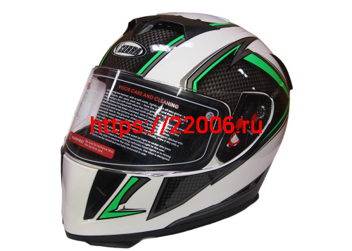 Шлем интеграл COBRA JK311, белый с черным и зеленым(9), размеры L Шлем интеграл COBRA JK311, белый с черным и зеленым(9), размеры L