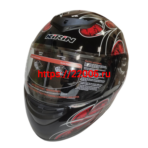 Шлем интеграл KIRIN K-22, черный, черн-крас матовый, черн-крас, размер S фото 6