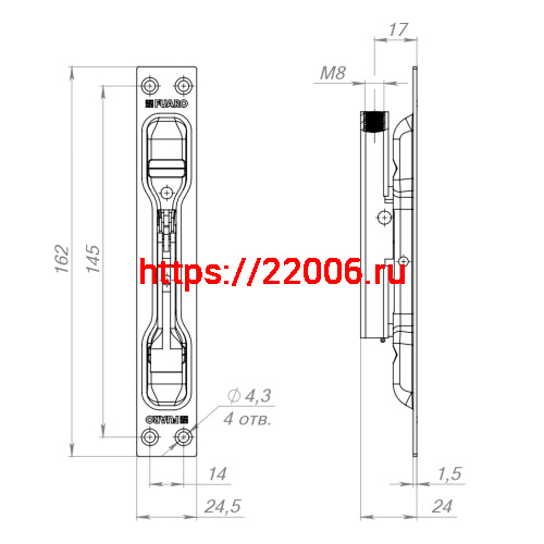 Задвижка Fuaro (Фуаро) торцевая RIGEL-body/160 (TDB 160-24) без ригеля в комплекте фото 2 Задвижка Fuaro (Фуаро) торцевая RIGEL-body/160 (TDB 160-24) без ригеля в комплекте фото 2