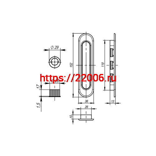 Ручка Armadillo (Армадилло) для раздвижных дверей SH010-BPVD-77 Вороненый никель фото 3