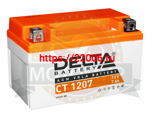 Аккумулятор 12В  7 А/ч, кислотный AGM  (Delta CT 1207)  (150x86x94) прямая полярность