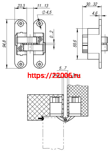 Петля Armadillo (Армадилло) скрытой установки U3D4200L SG левая (Architect 3D-ACH 40) мат. золото 40 кг фото 4