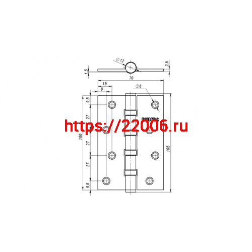 Петля Punto (Пунто) универсальная IN4100U SB (4B 100х70х2.5) мат.золото фото 3 Петля Punto (Пунто) универсальная IN4100U SB (4B 100х70х2.5) мат.золото фото 3