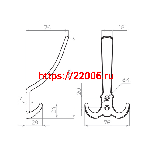 Крючок Ajax (Аякс) настенный MB-K-003 CP хром фото 2