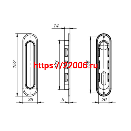 Защелка Punto (Пунто) с ручками для раздвижных дверей SH.SL152.KIT011-BK (Soft LINE SL-011) BL-24 черный фото 3