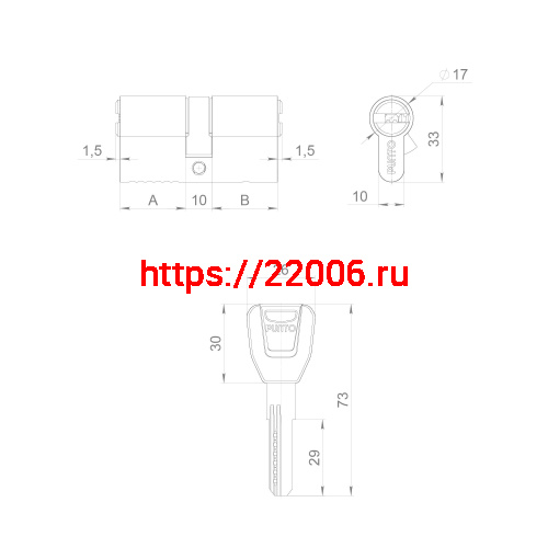 Цилиндровый Punto (Пунто) механизм (A200/60) A2000Key60(25+10+25) PB латунь фото 3 Цилиндровый Punto (Пунто) механизм (A200/60) A2000Key60(25+10+25) PB латунь фото 3