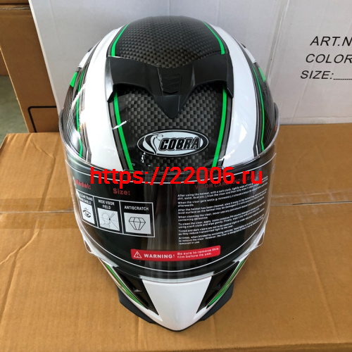 Шлем интеграл COBRA JK311, белый с черным и зеленым(9), размеры L фото 2 Шлем интеграл COBRA JK311, белый с черным и зеленым(9), размеры L фото 2