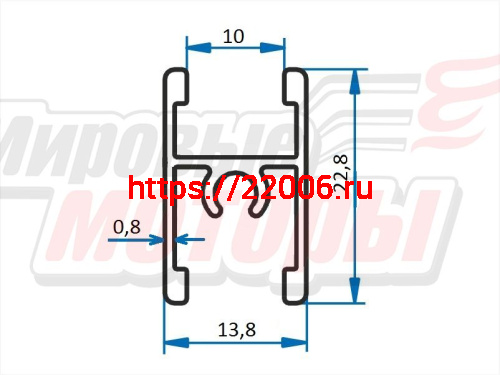 Профиль алюминиевый с анодированным покрытием (горизонтальный средний), длина 5,9 м