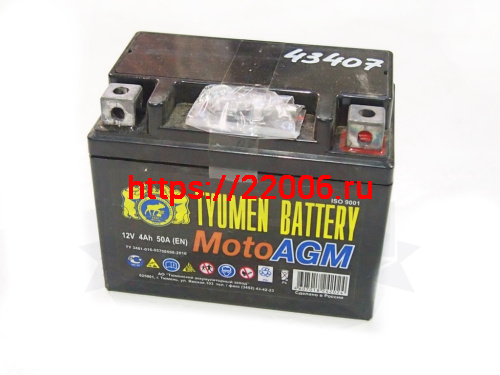 Аккумулятор 12В  4 А/ч, кислотный AGM  (Тюмень 6МТС -4)  (114х70х86) обратная полярность (залитый)