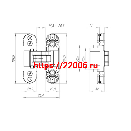 Петля Armadillo (Армадилло) скрытой установки U3D2000.TG BL черный фото 4