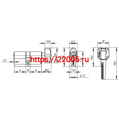 Цилиндровый Punto (Пунто) механизм MaxPro7002Knob90mm(40+10+40) SN никель 7key с вертушкой фото 3
