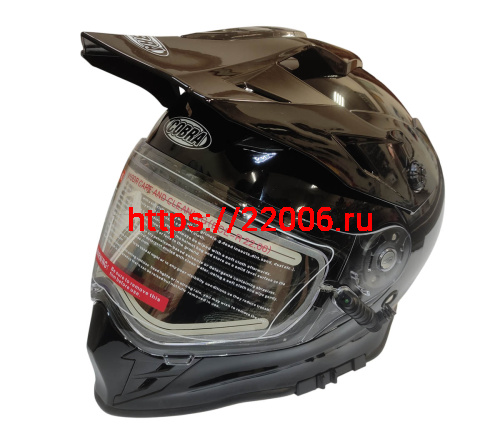 Шлем кроссовый со стеклом (туринг) СНЕГОХОДНЫЙ COBRA EC H331, черный, с ПОДОГРЕВОМ ВИЗОРА, размер S фото 2