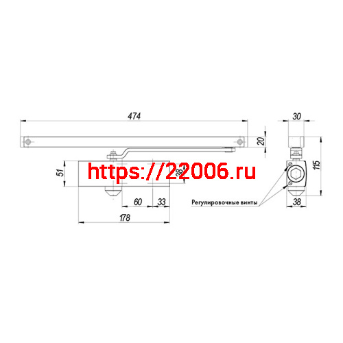 Доводчик Armadillo (Армадилло) дверной со скользящей тягой DCSLIDER85 (DCS-85) AL (алюминий) фото 2