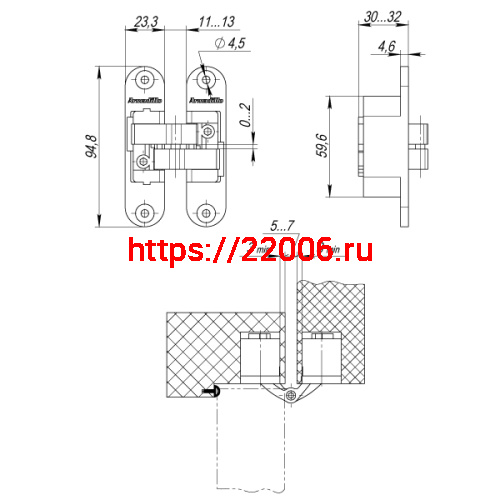 Петля Armadillo (Армадилло) скрытой установки U3D4200L AB левая (Architect 3D-ACH 40) бронза 40 кг фото 3 Петля Armadillo (Армадилло) скрытой установки U3D4200L AB левая (Architect 3D-ACH 40) бронза 40 кг фото 3